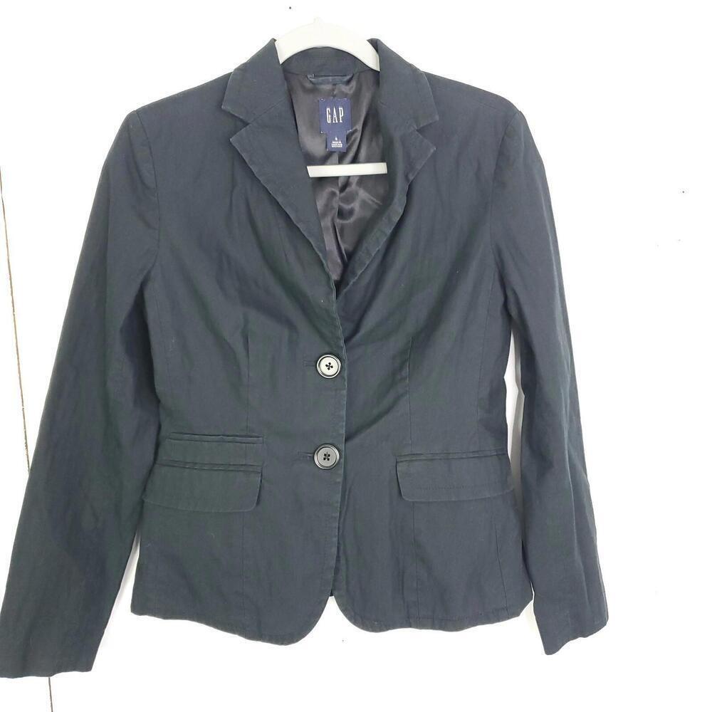 Gap Blazer WOmens Size 6 Two Button Faded Black Lined Collar Academia 2000s